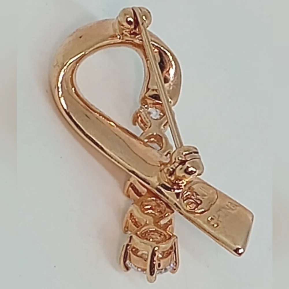 * Kenneth Jay Lane Rose Gold Tone Breast Cancer Ribbon Pin Brooch